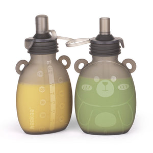 Haakaa Happii Bear Silicone Goody Pouch 6 oz in angle view, perfect for baby feeding and storage.