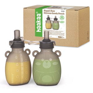 Haakaa Happii Bear Silicone Goody Pouch 6 oz in angle 11, perfect for baby feeding and on-the-go convenience.
