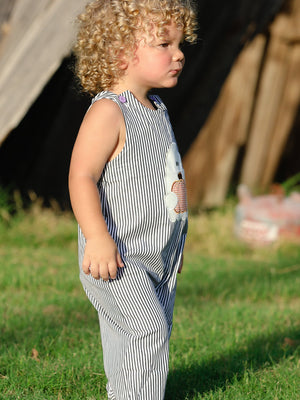 Halloween Striped Ghost Embroidered Baby Boys Romper