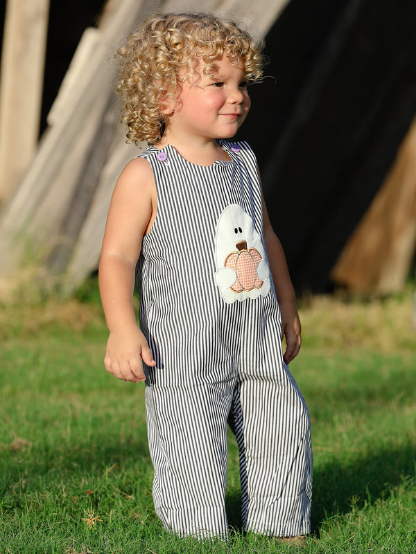 Halloween Striped Ghost Embroidered Baby Boys Romper