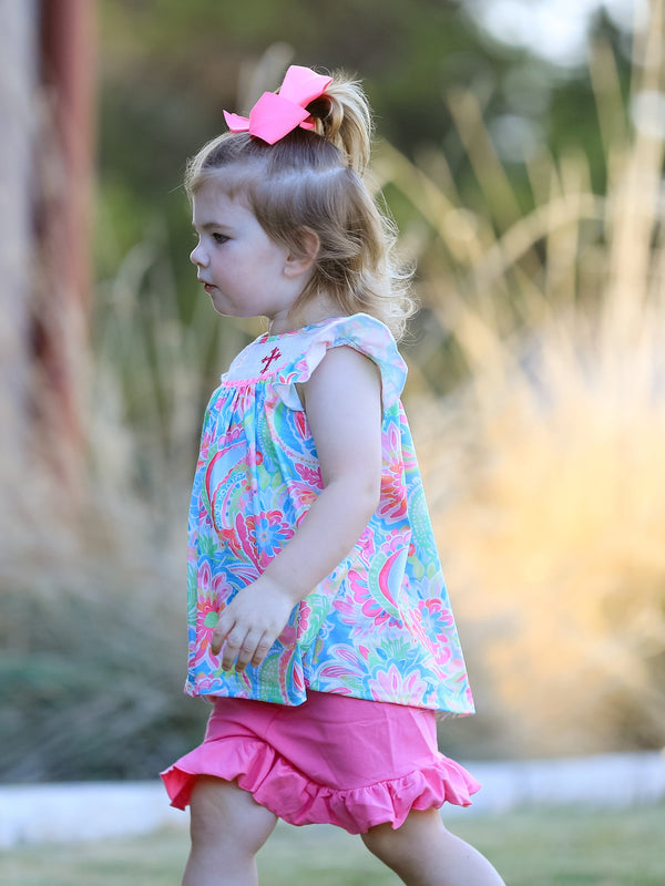 Easter Cross Smocking Embroidery Baby Girl Set - Angle 2 view showcasing adorable outfit details.