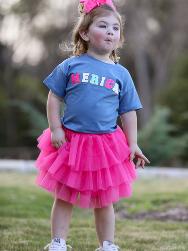 4th of july  “MERICA”Top Girls Gauze Skirt
