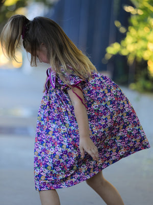 Purple Floral Bow Petals Collar Girls Dress