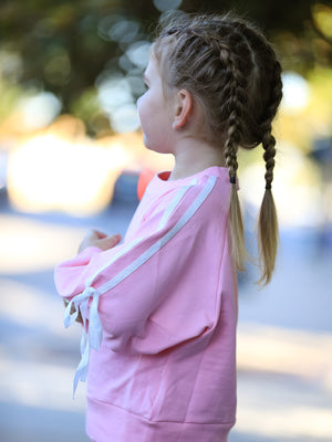 Girls Pink Bow Trim Sweatshirt and Pants Set