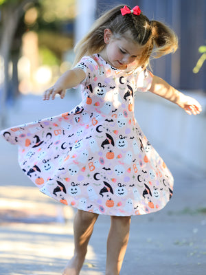 Halloween Ghost Girl Twirl Dress Short-sleeved