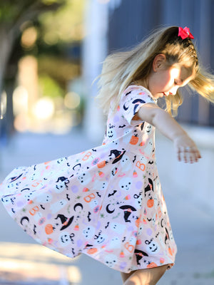 Halloween Ghost Girl Twirl Dress Short-sleeved