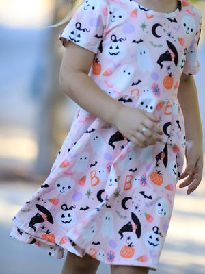 Halloween Ghost Girl Twirl Dress Short-sleeved