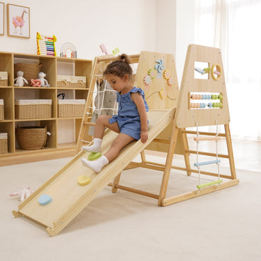 Avenlur Cherry 5-in-1 Wooden Indoor Climber Montessori Play Gym for toddlers and kids, perfect for active play.