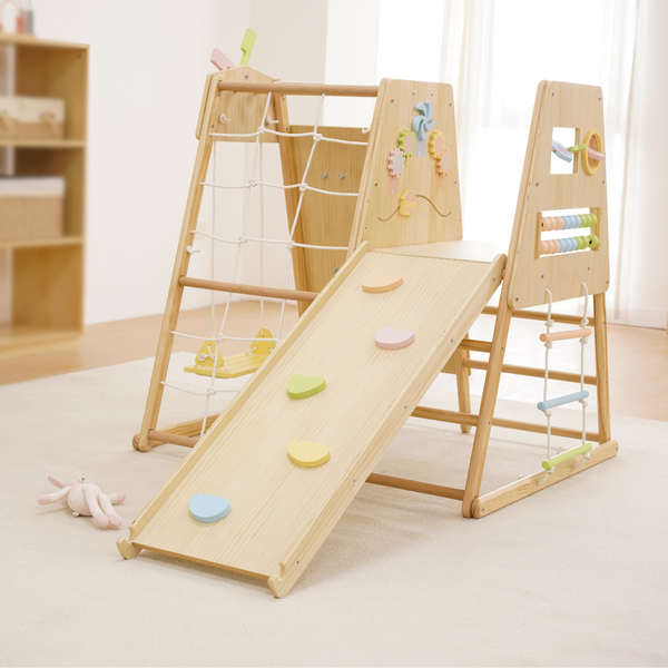 Avenlur Cherry 5-in-1 Wooden Indoor Climber – Montessori Play Gym for Toddlers & Kids
