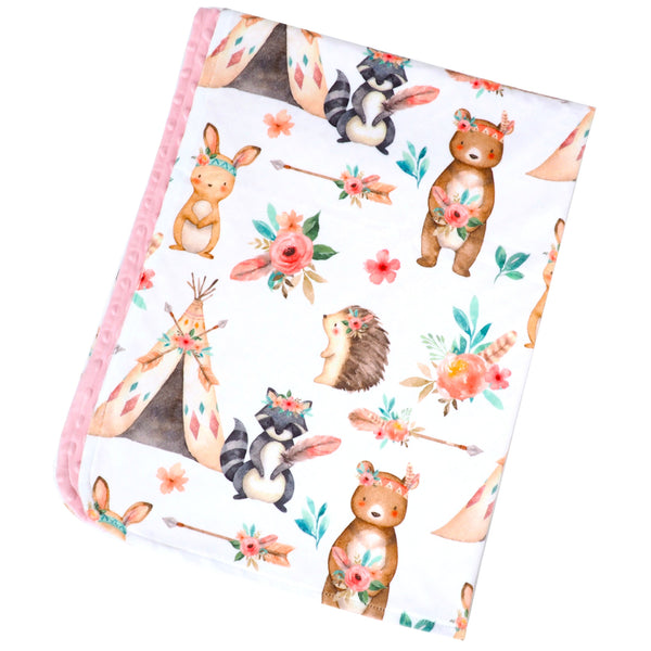 Baby & Toddler Minky Blanket - Woodland Tribe Pink