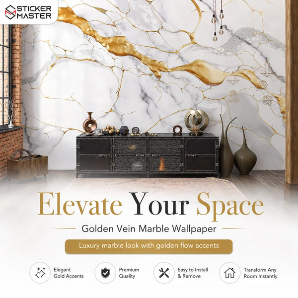 Golden Vein Marble Wallpaper Mural | Luxury Gold Stone Decor