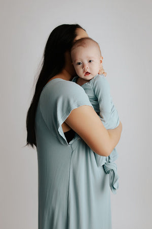 Blue Bird Ribbed Knotted Newborn Gown