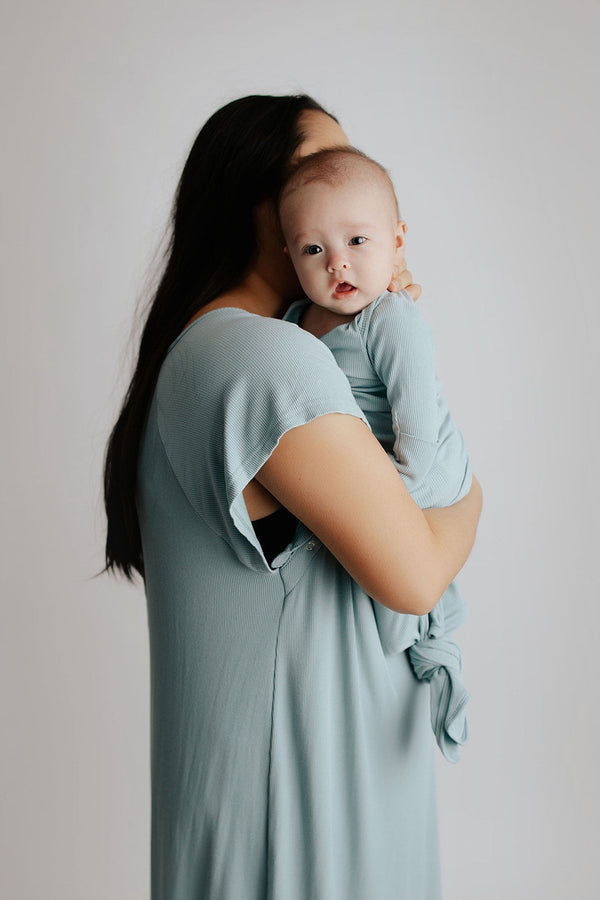 Blue Bird Ribbed Knotted Newborn Gown