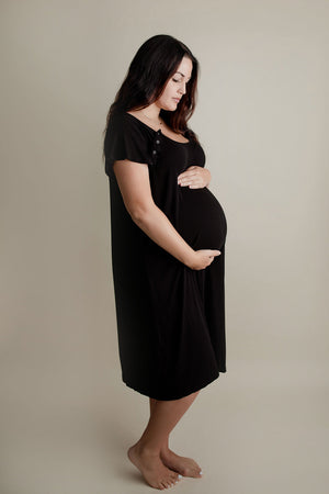 Ribbed Black Labor and Delivery Nursing Hospital Gown