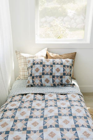 Patchwork Print + Blue Blossom Lace Twin Muslin Quilt