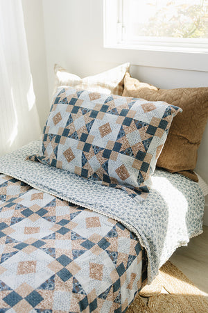 Patchwork Print + Blue Blossom Lace Twin Muslin Quilt