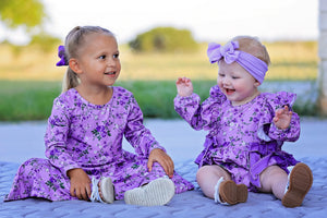Fall Lavender Floral Print Girls Long Sleeve Romper