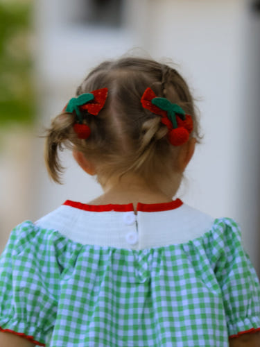 Red Cherry Hairpin for babies, vibrant bow accessory perfect for stylish hairstyles.
