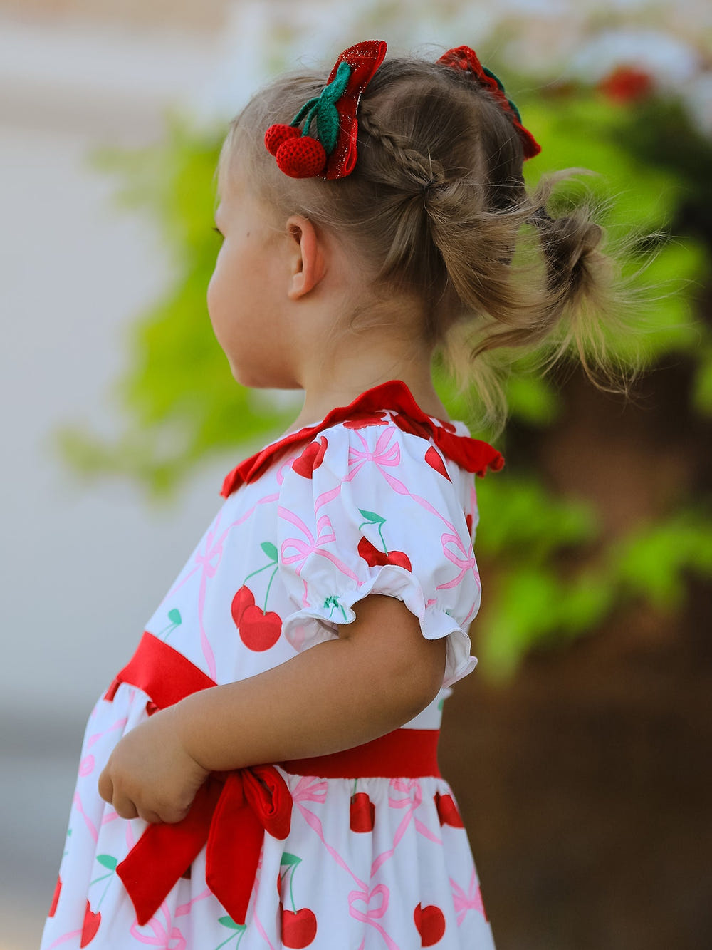 Cherry Bow Girls' Dress - Adorable cherry print dress for girls, perfect for special occasions and everyday wear.