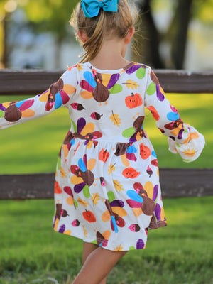 Thanksgiving Turkey Print Girls Dress