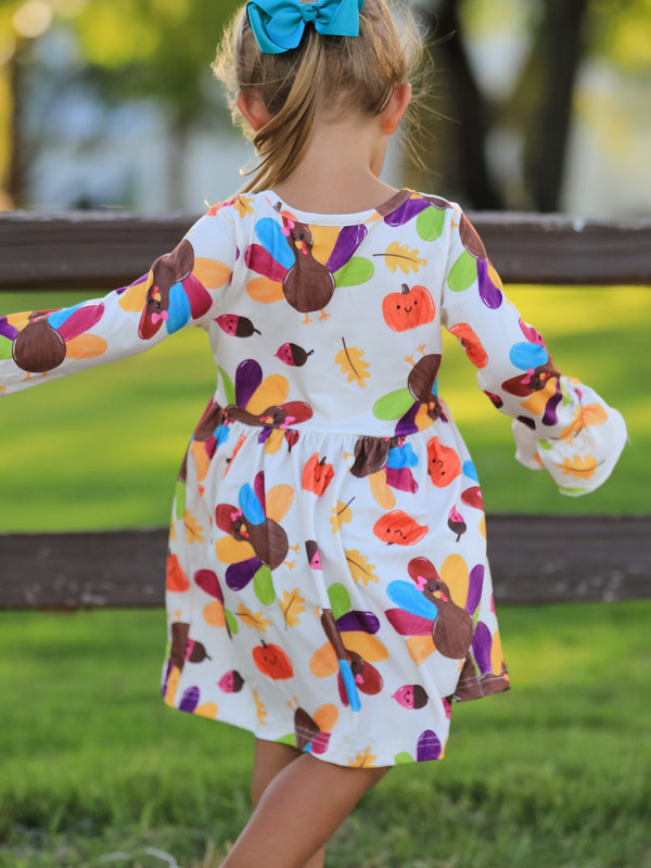 Thanksgiving Turkey Print Girls Dress
