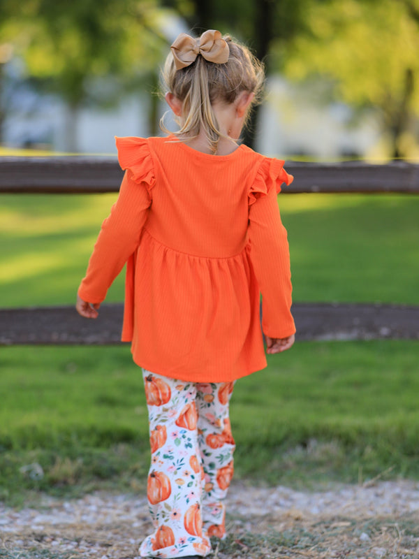 PREORDER Girls Fall Pumpkin Print Set