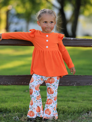 PREORDER Girls Fall Pumpkin Print Set