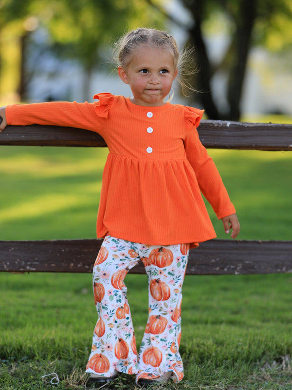 PREORDER Girls Fall Pumpkin Print Set