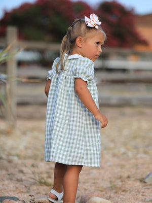 Fall Halloween & Thanksgiving Pumpkin Applique Plaid Green Girls Dress