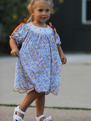 Fall Floral Smocked Girls Dress
