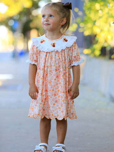 Thanksgiving Turkey Floral Lace Ruffle Girls Dress