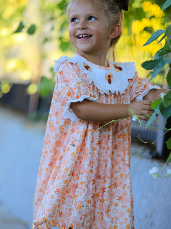 Thanksgiving Turkey Floral Lace Ruffle Girls Dress