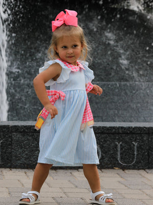 Back To School Girls Striped lapels Bow Dress