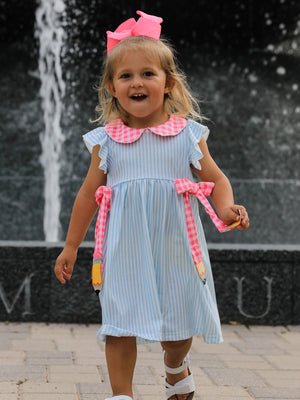 Back To School Girls Striped lapels Bow Dress