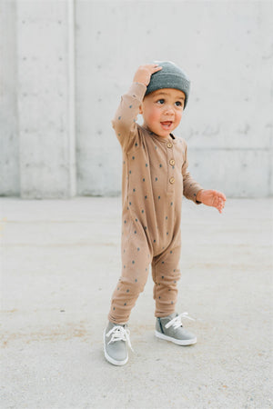 Lightening Bolt Long Sleeve Button Romper