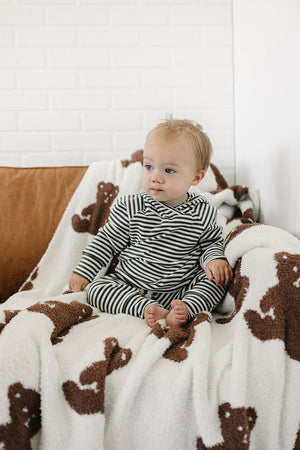 Charcoal Stripe Ribbed Hooded Set