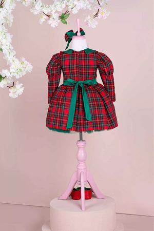 THA Dressing Merry Scottish Christmas Dress Green Satin