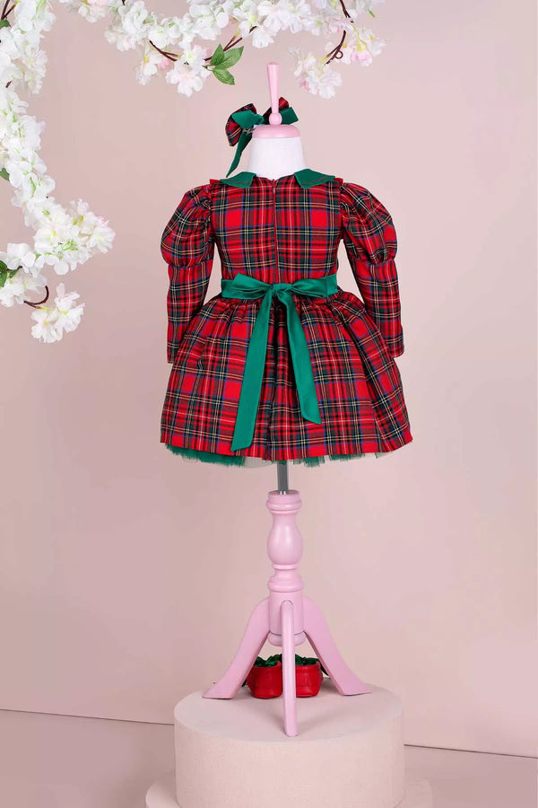 THA Dressing Merry Scottish Christmas Dress Green Satin