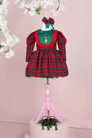 THA Dressing Merry Scottish Christmas Dress Green Satin