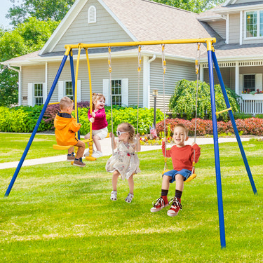 Metal Swing Set for Backyard with 2 Swing Seats and 2 Glider Seats
