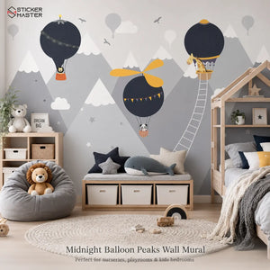Midnight Balloon Peaks Wall Mural / Nursery Kids Room Wallpaper Decor by Sticker Master