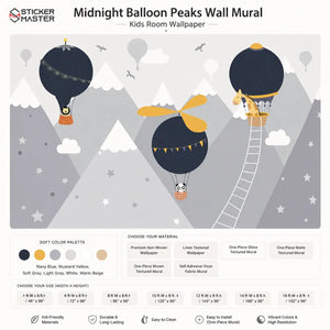 Midnight Balloon Peaks Wall Mural / Nursery Kids Room Wallpaper Decor by Sticker Master