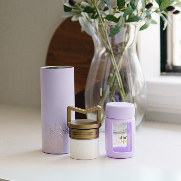 MilKeeper Starter Set in Lavender Fields for breast milk storage, showcasing angle 8 of stylish and functional containers.
