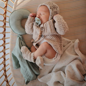 Soft Moon Lovey Blanket for babies, perfect for cuddling and comfort, shown at an angle for detail.