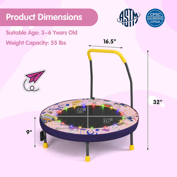 Mini Trampoline Folding Small Rebounder for Kids with Lights