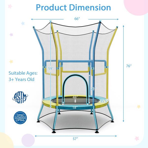 Mini Trampoline for Kids with Safety Enclosure Net and Foam Handles