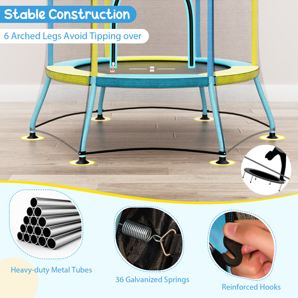 Mini Trampoline for Kids with Safety Enclosure Net and Foam Handles