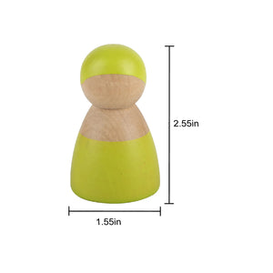 Colorful wooden rainbow peg dolls set, 12 pieces, perfect for indoor play and imaginative learning.