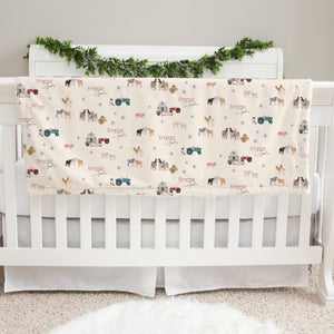 Newborn Personalized Blanket – Baby Deluxe Ivory Minky Fabric Wrap with Brown Deer Print