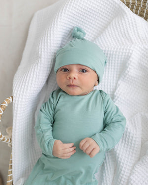 Newborn Knotted Baby Gown and Hat Set - Crew  - (Newborn-3 months) Mint, Navy Blue, Pink, Camel Brown